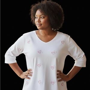 Pink Heart Embroidered white top